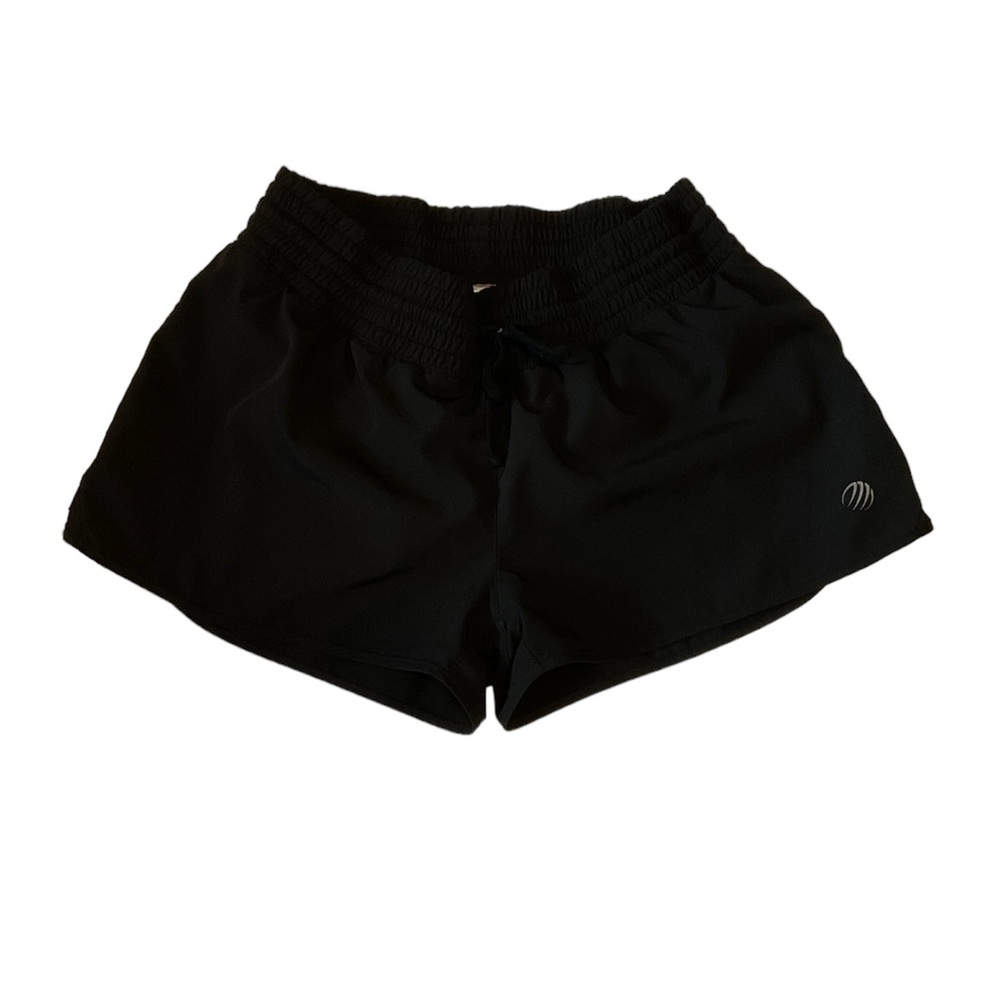 Women’s Black MPG Athletic Workout Shorts with Attached Undergarment. Drawstring